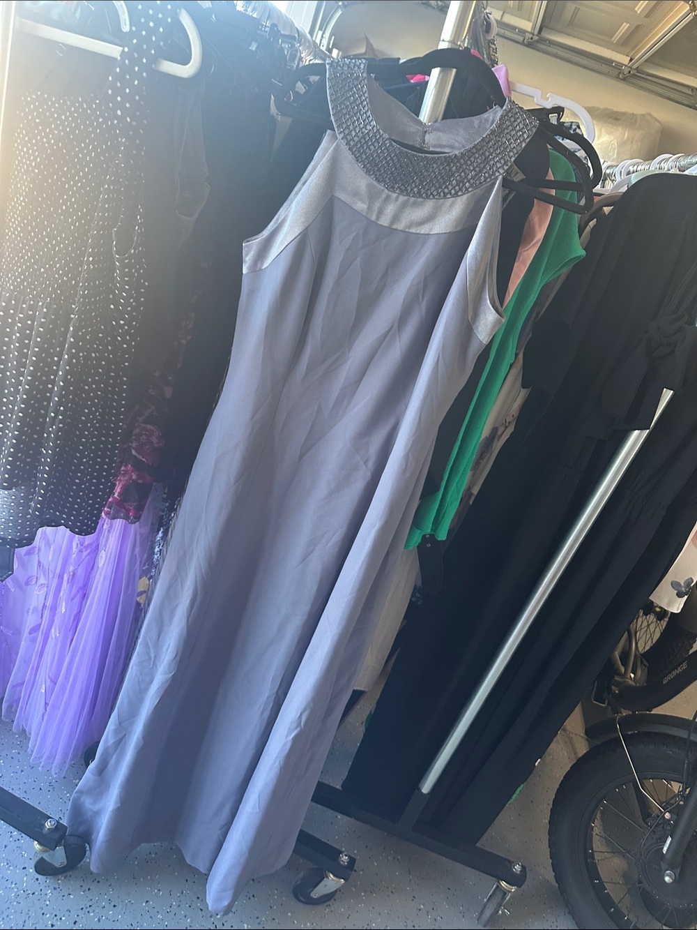 Liz Claiborne Night Sleeveless Lavender Maxi Gown with Beaded Collar